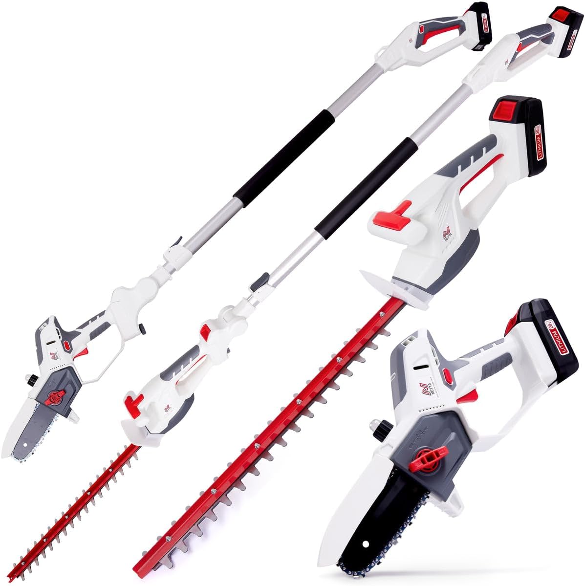 NETTA Cordless 4-in-1 Pole & Handheld Hedge Trimmer And Chainsaw