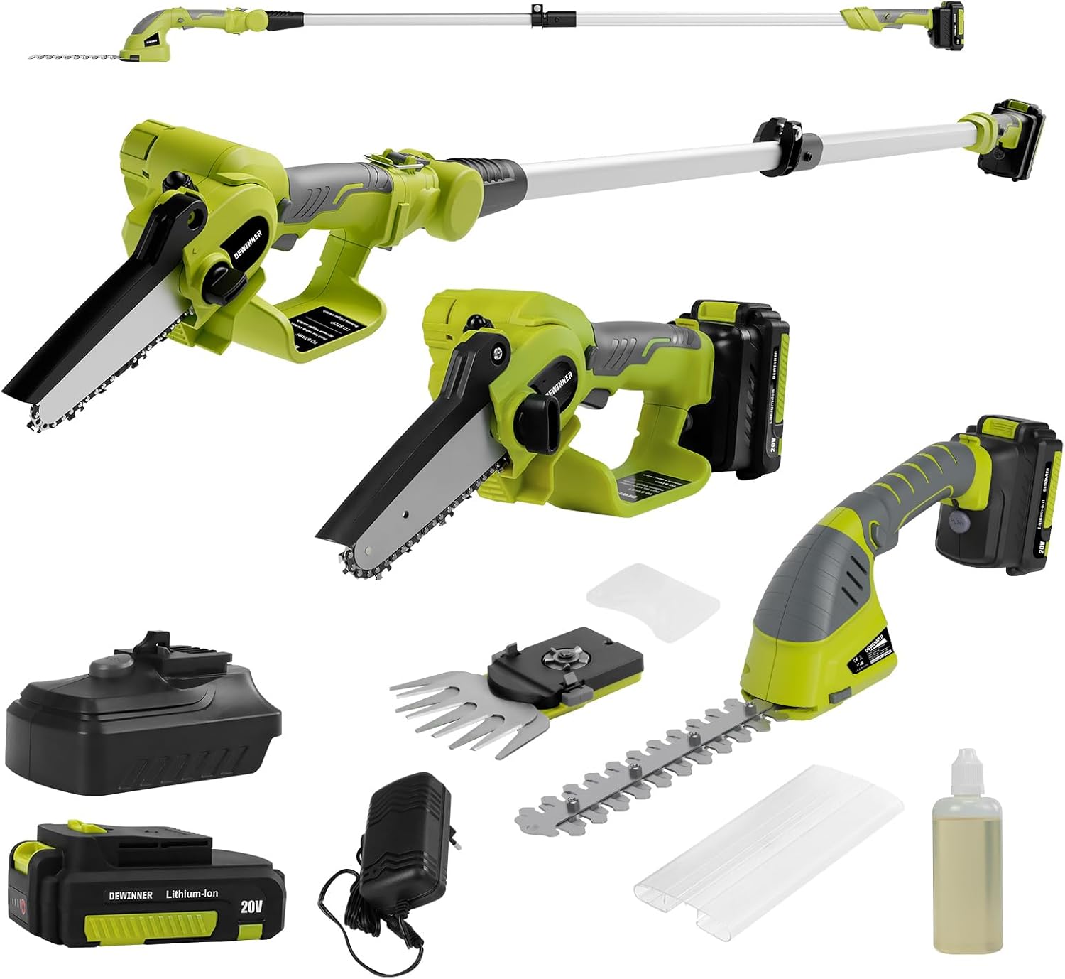 DEWINNER Cordless 3-in-1 Pole & Handheld Hedge Trimmer And Chainsaw