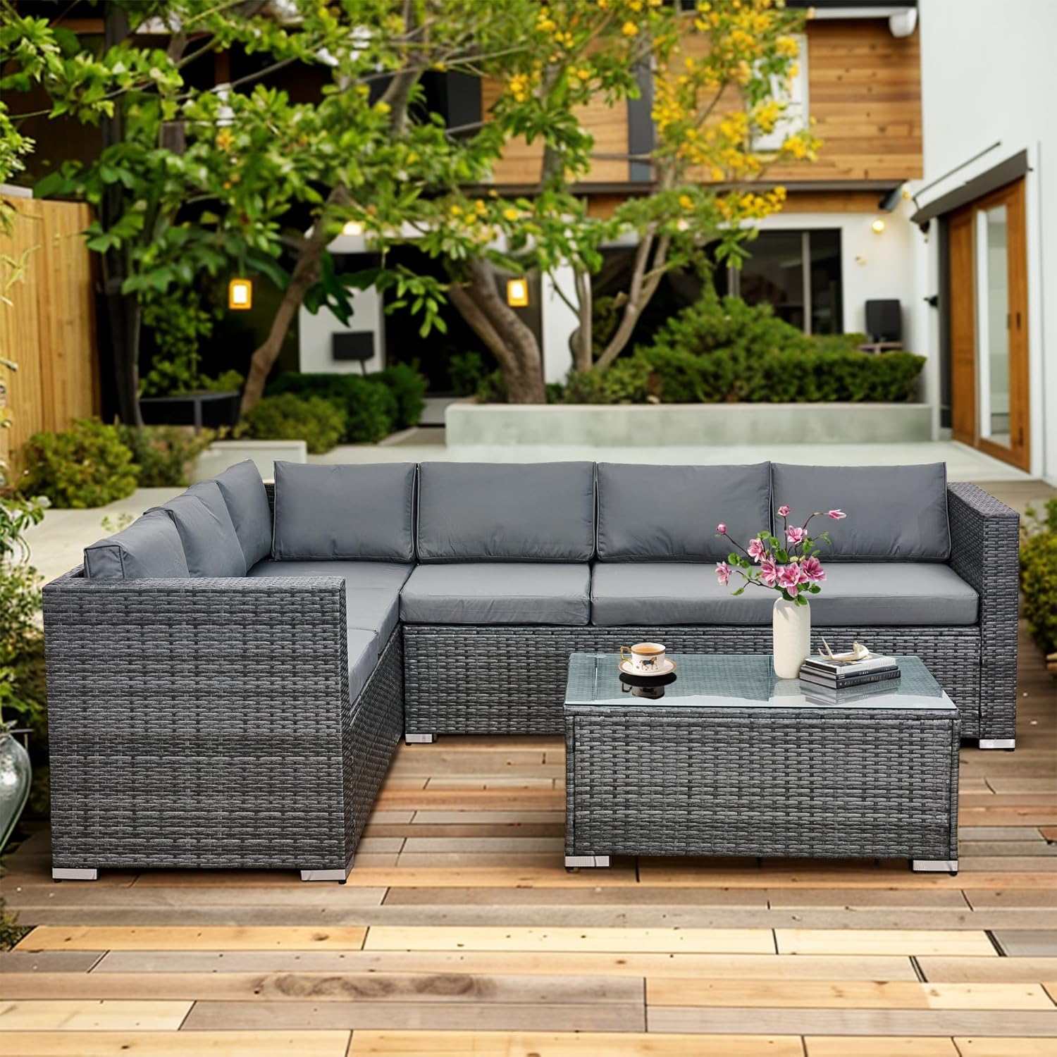 Aweather Premium 6 Seater Rattan Corner Sofa