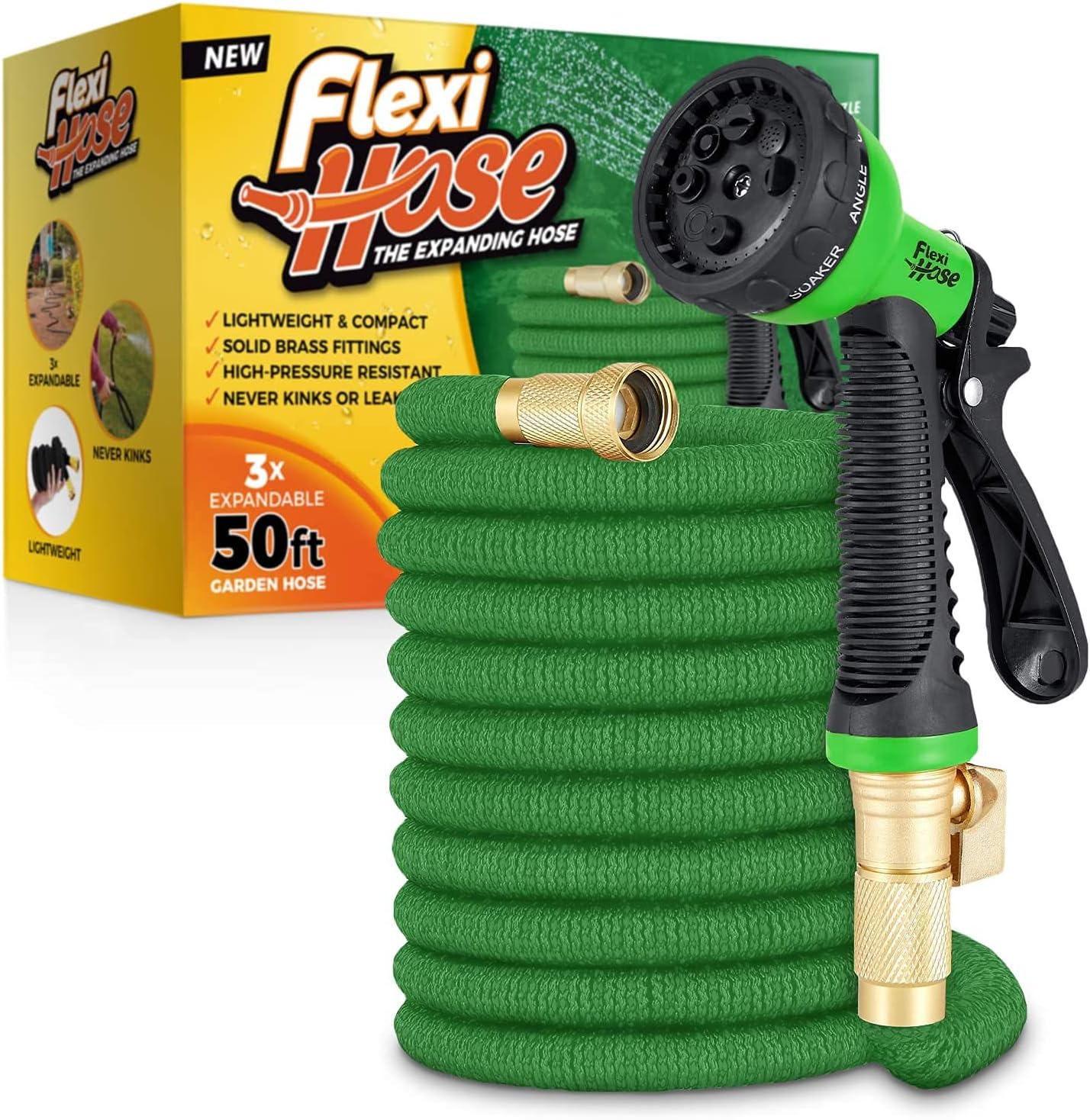 Flexi Hose Extendable Garden Hose Pipe (15m) – 8-Function Spray Gun, Brass Fittings
